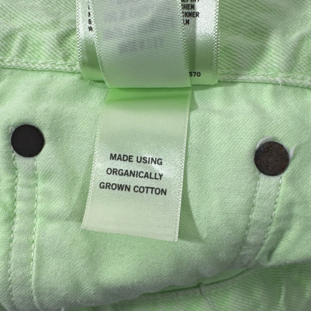 AGOLDE Criss Cross High Rise Denim Mini skirt 27 Lime Green $265 Made in USA - Picture 15 of 16
